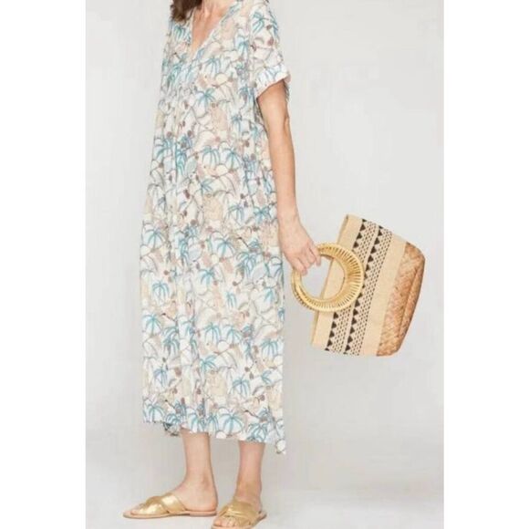 Roller rabbit Goan Forrest Jungle Print Kaftan dress coverup M/L - Picture 2 of 13